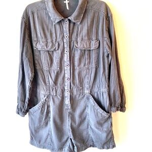 Free People Linen-Cotton Utility Short Romper Size Medium